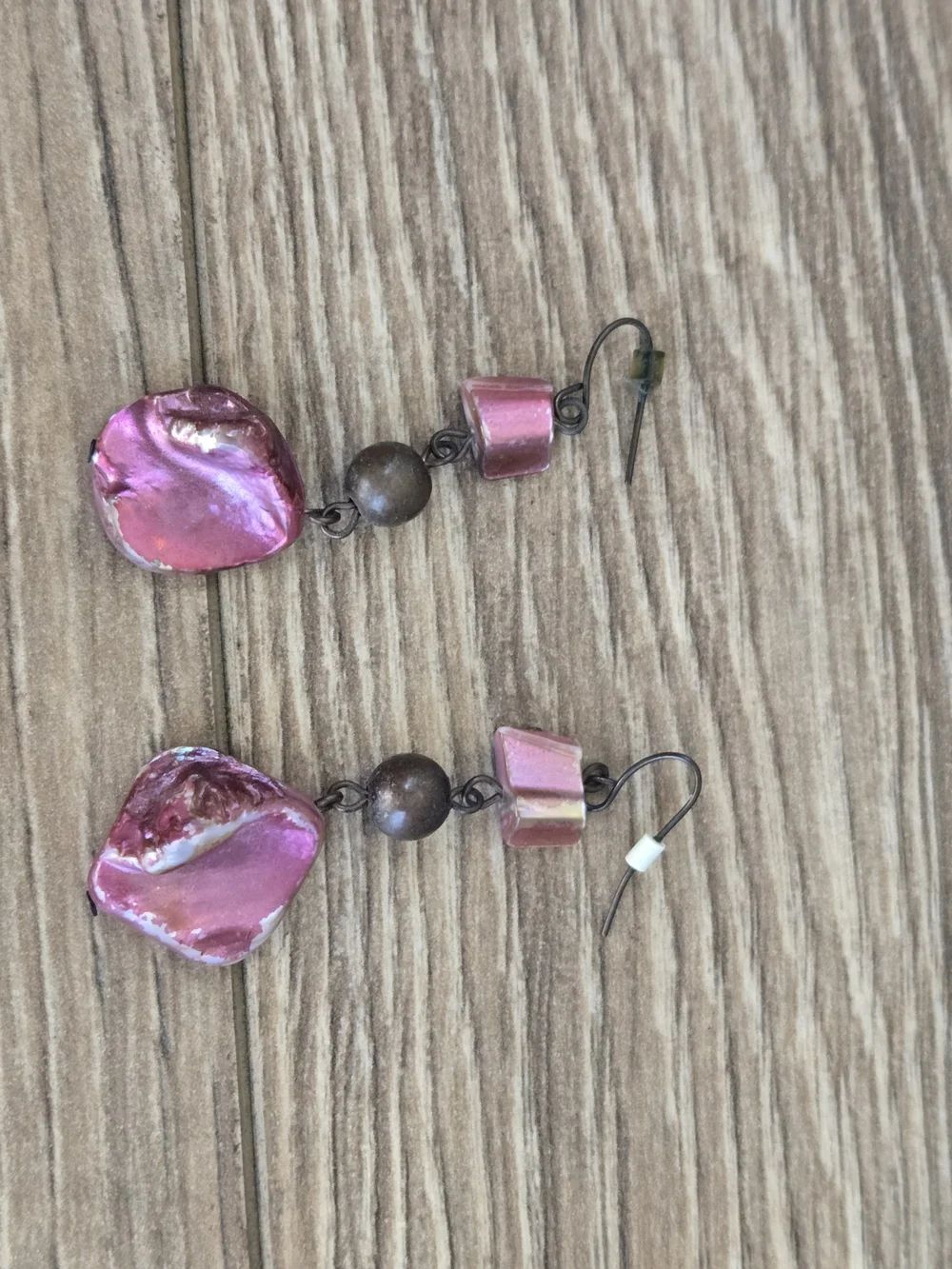 Pink Dangle Shell and Bead Earrings